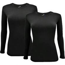Women's Under Scrub Tee Crew Neck Long Sleeve-Shirt - Z-2pk-黑色/黑色 - 查看 1