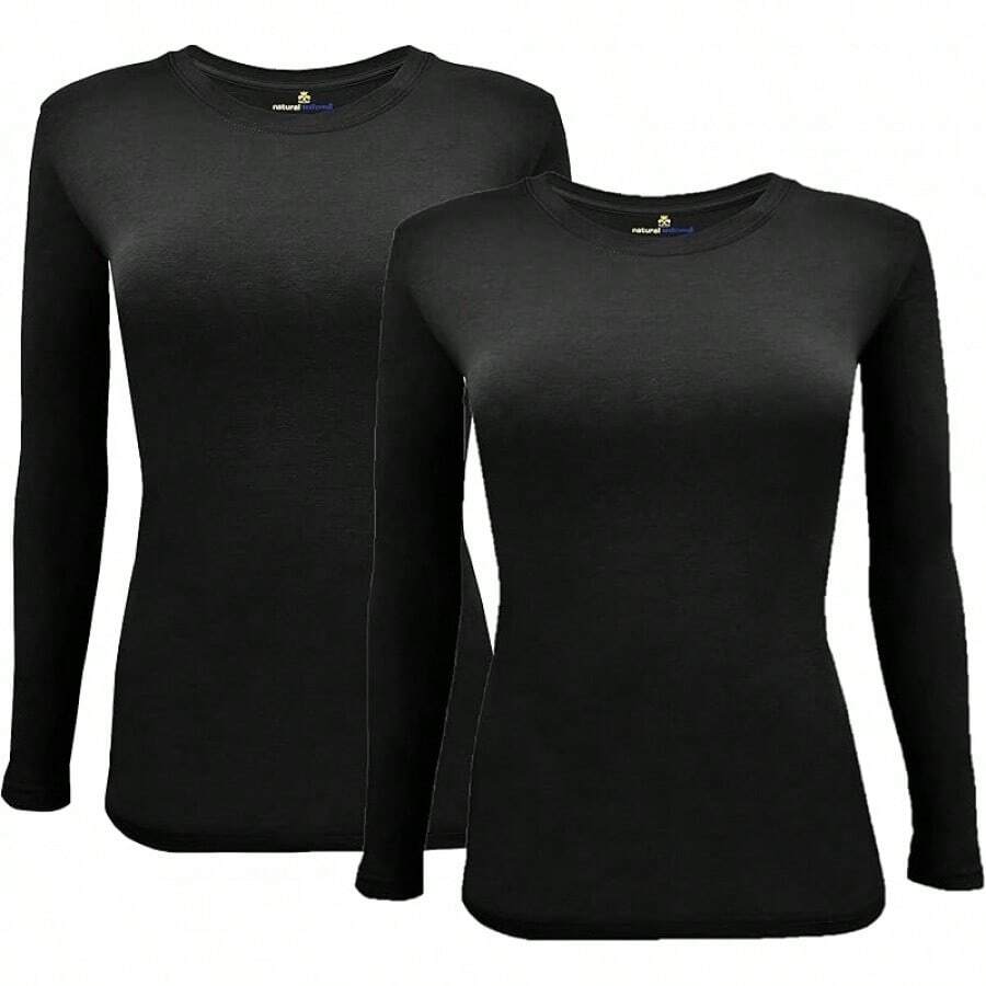 Women's Under Scrub Tee Crew Neck Long Sleeve-Shirt - Z-2pk-黑色/黑色 - 查看 1