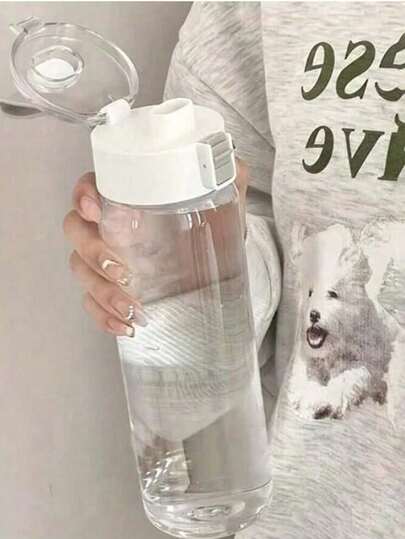 1个350/550/800毫升透明水瓶/水杯，夏季水瓶，带可折叠盖和防漏吸嘴，便携式简约塑料水瓶，可重复使用，适用于运动、健身、办公室、学校、户外活动，夏季必备