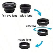 Kit d'objectifs de caméra de téléphone 3-en-1 - grand angle, macro, fish-eye - idéal pour les accessoires de photographie, portable et prêt pour les selfies, compatible avec et Android. Parfait pour les vacances d'été, les voyages, la photographie créative, le contenu pour les médias sociaux, les accessoires de téléphone pour le vlogging