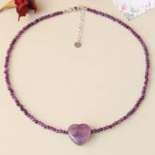 1 Stück Halskette aus Naturstein mit Amethyst-Herzanhänger-Design, perfekt als Geschenk zu Valentinstag, Erntedankfest, Muttertag und Frauentag.