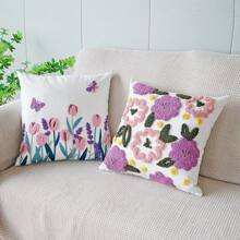 1 pièce Housse de coussin décorative avec motif floral et papillon, housse de coussin de style ferme brodée pour la décoration de la maison, le canapé, la chambre à coucher