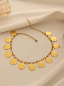 1 pièce Collier pendentif pièce de monnaie en alliage de cuivre plaqué or vintage de luxe avec cristal, convient pour le port quotidien des femmes et comme cadeau - Or jaune - Voir 2