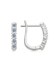 1 件 U 形莫桑石钻石 925 纯银双环耳环，适合女性日常佩戴、生日、圣诞节、情人节礼物