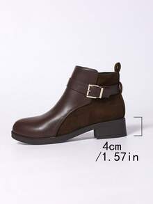 Women's Autumn/Winter Fashion Chelsea Ankle Boots, Coffee Brown Color Block Design, Soft & Comfortable, Simple Metal Decor, Chunky Heel Sole, Warm Lining, Classic Color, Versatile For Work, Commuting & Casual Wear,Boots For Women - Coffee Brown - View 10
