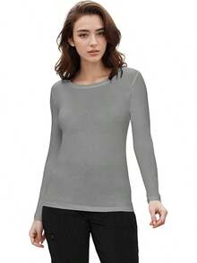 Women's Under Scrub Tee Crew Neck Long Sleeve-Shirt - 灰色 - 查看 2