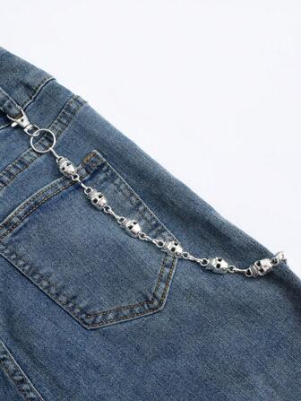 1 stuk herenmode zilveren schedel kralen decoratie, hiphop punk stijl ketting, jeans broek ketting, taille accessoire, geschikt voor biker & jeans