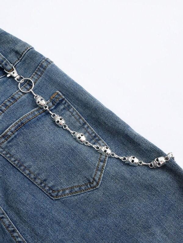1pc Men Fashion Silver Skull Bead Decor, Hip-Hop Punk Style Necklace, Jean Pants Chain, Waist Accessory, Suitable For Biker & Jeans