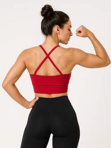 Fitness Strappy Top With Crossover At The Back, Zero Transparency Cropped Lined - Rojo - Ver 3