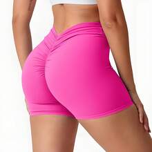 Women's High Waist Sexy V Back Yoga Shorts For Tummy Control Fitness Athletic Workout Running Shorts Sport Butt Scrunch Booty Yoga Shorts Buttery Soft Tummy Control Gym Shorts For Workout Sport Running Biking - 玫紅色 - 查看 1