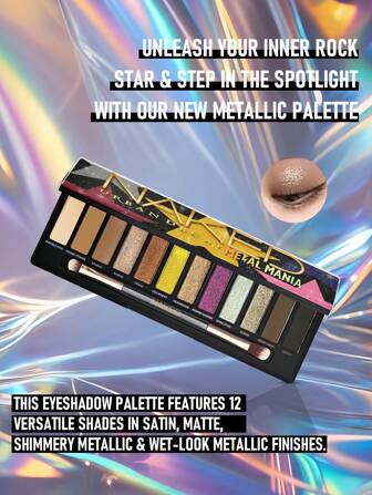 Urban Decay Urban Decay Naked Metal Mania Metallic Lidschatten Palette 12,6g/0,44 Oz - 12 Farben, pigmentiertes & verlaufendes Glitzer Make-up mit Spiegel & Pinsel