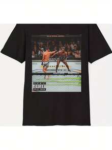 Men's Black UFC Match Scene Graphic T - Shirt, Round Neck Cotton Top (With "" Label) - Black - View 1