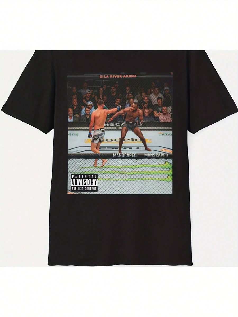 Men's Black UFC Match Scene Graphic T - Shirt, Round Neck Cotton Top (With "" Label) - Black - View 1