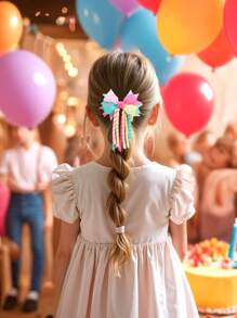 2 piezas Lazos Korker arcoíris para niñas, lazos de cinta grosgrán coloridos y rizados con pinzas de cocodrilo, regalos de vacaciones accesorios para el cabello lindos y dulces para niños