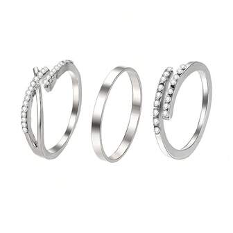 3 件简约开口可调节戒指适合女性聚会和日常佩戴