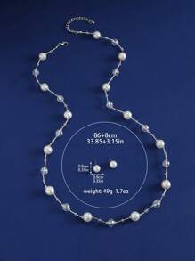 3-teiliges Set aus Halskette und Ohrringen mit Perlenanhänger aus Metall, asymmetrische Farben, modisches und hochwertiges Schmuckset für Damen
