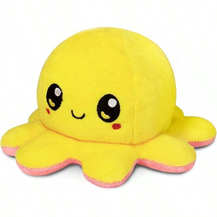 TeeTurtle - Reversible Octopus Plushie - Love + Hate - Cute Sensory Fidget Stuffed Animals That Show Your Mood - Valentine's Day!4 Inch - 快樂黃+憂慮粉 - 查看 1
