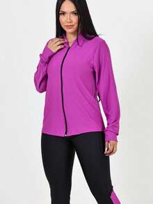 TRIO - 3 Piece Fitness Kit Bomber Jacket + Top + Dry Fit Pants - Purple - View 1