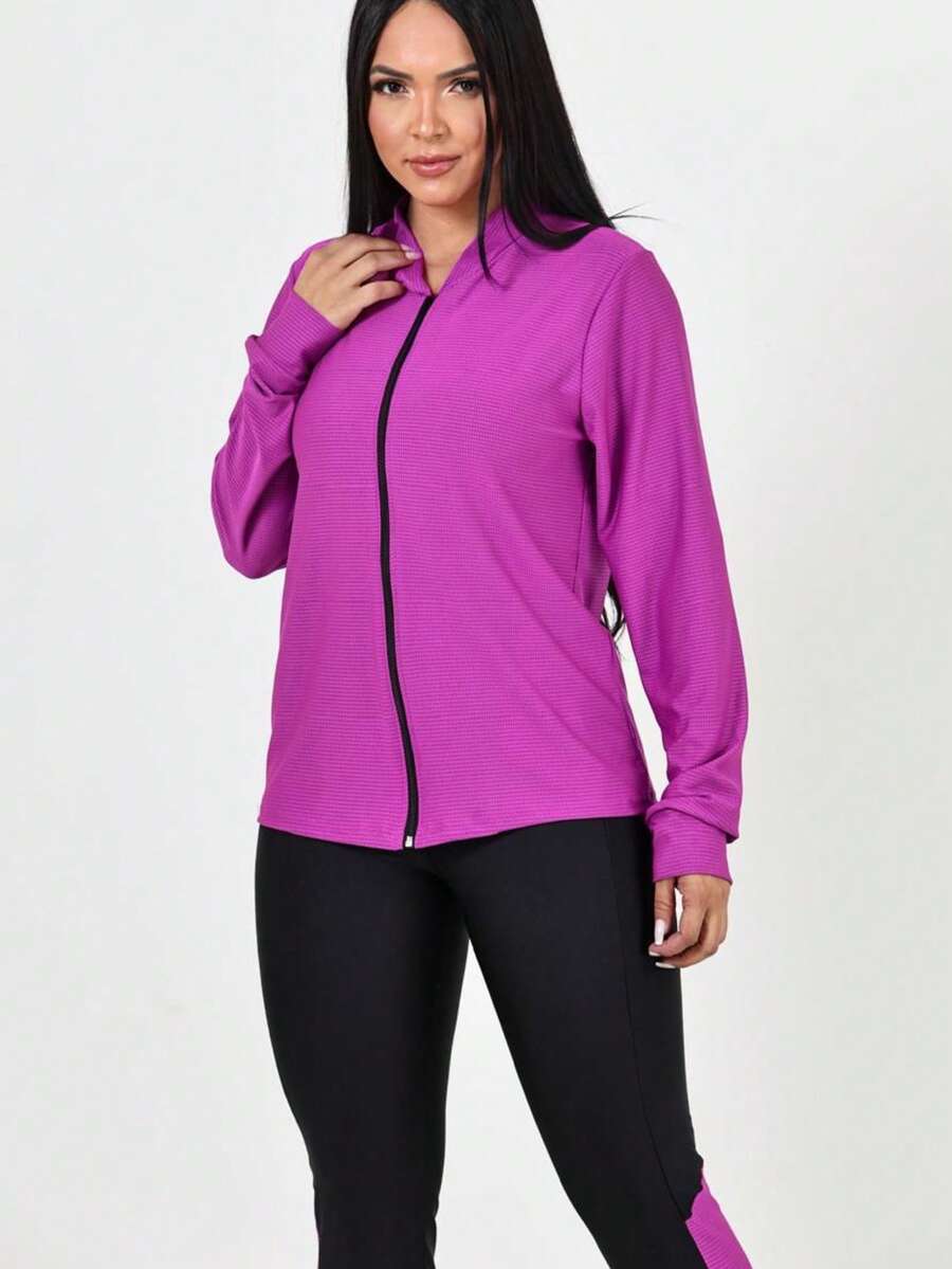 TRIO - 3 Piece Fitness Kit Bomber Jacket + Top + Dry Fit Pants - Purple - View 1