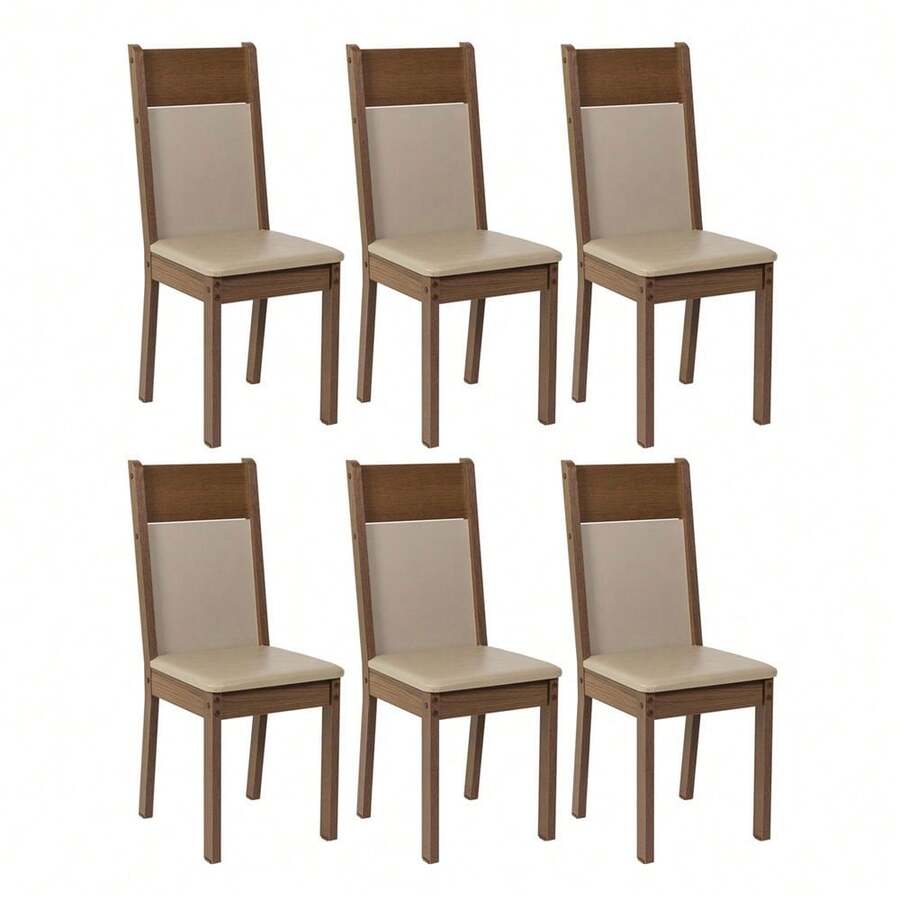 Kit Of 6 Madesa Dining Chairs In Brown And Cream - Brown/Beige - View 1