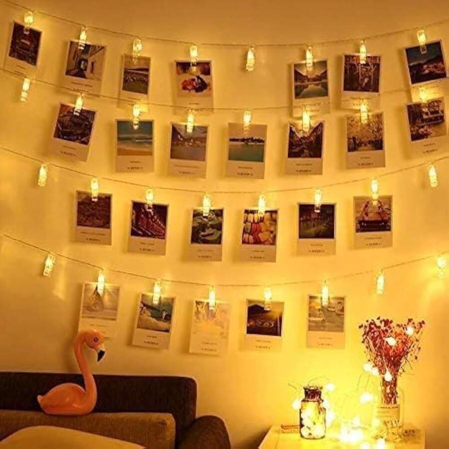 New-2025 20 Photo Clip String Lights LED Fairy Twinkle Lights For Hanging Pictur,Home Wall Halloween Thanksgiving Christmas Party Wedding Ftival Indoor Outdoor Dr - Warm White 20 - View 1