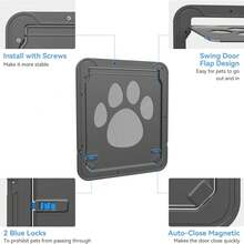 Puerta para gatos para puerta de malla, abertura de solapa de 8 x 10 pulgadas, puerta para gatos para ventana de malla, puerta para mascotas pequeñas de cierre automático para puerta corrediza, con cerradura, en color negro - Multicolor - Ver 4