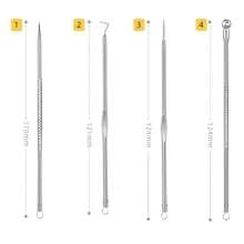 Kit de eliminación de puntos negros y granos 4 piezas con extractor de espinillas, acné y comedones en nariz y rostro, conjunto de eliminación de puntos blancos de acero inoxidable