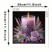 1PC Rainbow Diamond Art Painting Kit Adult, Includes Asymmetrical Shape Drills, Candles & Flower Pattern, Sparkling Crystal Embroidery Set, For Home Decor, 30x30cm Canvas