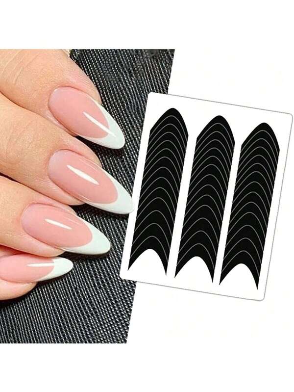 12 Sheets 456 French Manicure Art Stickers, 3 Designs Self-Adhesive Nail Tips DIY Decoration Templates Tool Guide (3 Moon Shape Designs, 12 Sheets)