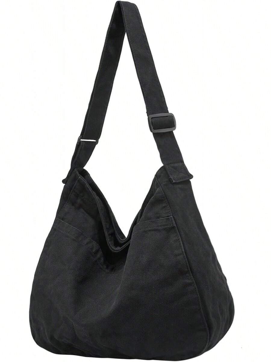 Bolsa de lona informal para mujeres y hombres, bolso mensajero tipo hobo para viaje y trabajo - 1-gris claro - Ver 1