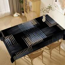 1/20pcs Classic Black Background Embellished Blue And Yellow Line Pattern Tablecloth, Vivid Image, Perfect For Indoor/Outdoor Decorations, Parties, Lunches And Dinners, Stylish Theme | Durable Tablecloths