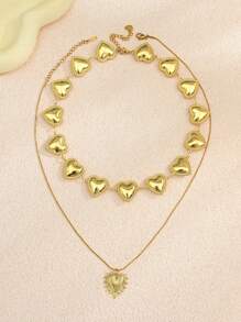 2er Set Halskette mit Edelstahl, goldplattierter Muschel, Niet Herz, Blume, Stern, Kreuz, Kunstperle, handgefertigt, für Damen geeignet für Alltag, Strand, Party, Urlaub, als Geschenk für Freunde