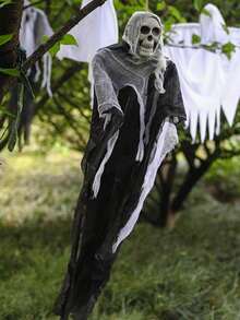3 pezzi Decorazioni per Ognissanti con teschio scheletrico, Tristo Mietitore appeso e fantasma per casa infestata, festa in giardino, decorazioni per Ognissanti da interno/esterno, accessori spaventosi a forma di scheletro - Multicolore - Visualizzare 1