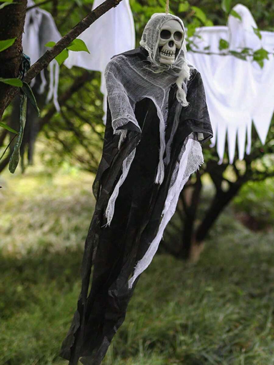 3 pezzi Decorazioni per Ognissanti con teschio scheletrico, Tristo Mietitore appeso e fantasma per casa infestata, festa in giardino, decorazioni per Ognissanti da interno/esterno, accessori spaventosi a forma di scheletro - Multicolore - Visualizzare 1