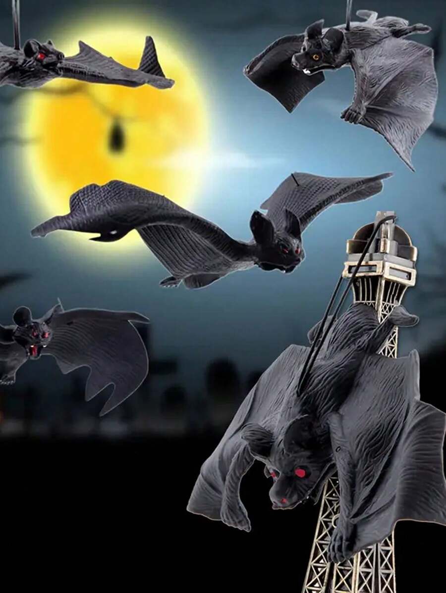 Realistic Yellow-Eyed Vampire Bat Halloween Decorations, Party Atmosphere Props, Hanging Centerpiece For Dining Table, Suitable For Garden, Tree Decorations, Spooky Halloween Night Fun, Halloween Party Decor