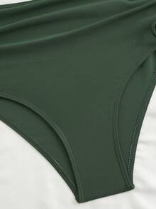 新款性感高腰交叉绑带比基尼套装，金属吊坠装饰，可调节抽绳，修饰腹部线条，适合度假海滩夏季穿着 - 軍綠色 - 查看 5