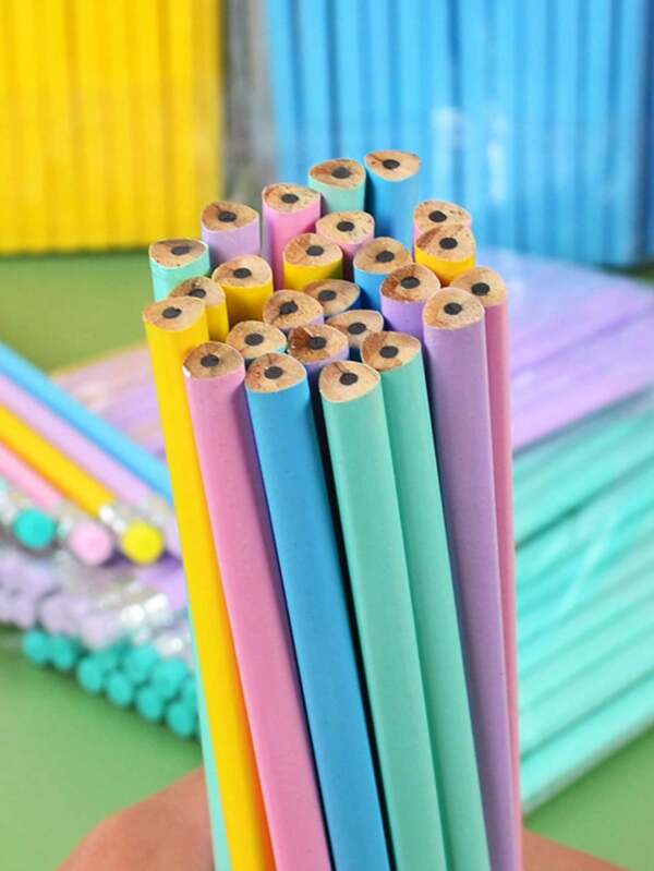 15 pièces/50 pièces Crayons mécaniques, en bois de tilleul avec gomme, design de baril triangulaire coloré vif pour le croquis, le dessin, l'écriture et les fournitures de papeterie scolaire, retour à l'école