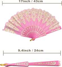 Handheld Chinese Folding Fan Hand Fans For Women Foldable Bulk For Party Wedding Church Dancing (Pink) - Hot Pink - View 2