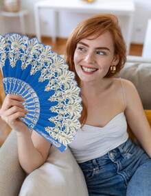 Handheld Chinese Folding Fan Hand Fans For Women Foldable Bulk For Party Wedding Church Dancing (5 Mixed Colors) - متعدد الألوان - مشاهدة 8