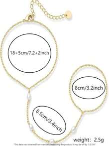 TUANZISP 1pc Adjustable Copper Plated Finger Chain Bracelet, Decorated With Faux Pearl And Cubic Zirconia, Elegant Style Suitable For Daily Wear, Fashionable And Luxury Women Jewelry Gift For Birthday, Valentine's Day