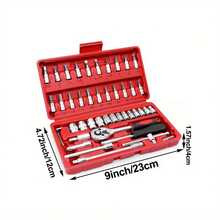 46pcs 1/4" Socket Wrench Set, Ratchet Wrench Set, Auto Repair Tool Kit, Metric Mechanics Tool Set With Extension Bar Torque Wrench, Suitable For Car Motorcycle Maintenance And Home Use, With Storage Box - A - View 2