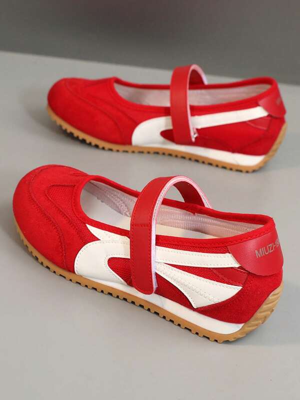 Women's Casual Color Block Flat Slip-On Loafer Shoes, Round Toe Low-Top Summer Breathable Mesh Sandals