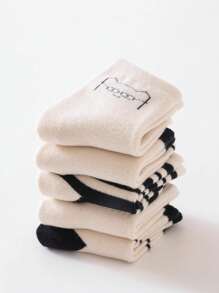 5 Pairs Of Socks For Boys And Girls Aged 0-8, In Spring, Summer, And Autumn. Baby Socks, Black And White Socks