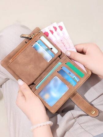 New Women Wallets PU Leather Female Short Hasp S Small Coin Card Holders Large Capacity Bag Portable Clutch With Strap For Women Wallet Purse Wallet Small Wallet
