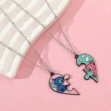 Set de 2 collares colgantes de acero inoxidable con diseño de dibujos animados adorables de Stitch, collar magnético de pareja adorable, adecuado como regalo para su pareja, regalo de pareja, regalo para ocasiones festivas