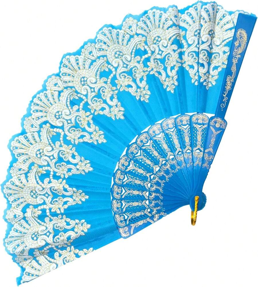 Abanico plegable de mano chino, abanicos de mano para mujeres, plegables a granel para fiestas, bodas, iglesia y baile (Azul claro) - Azul - Ver 1