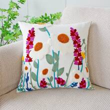 1 pièce Housse de coussin décorative avec motif floral et papillon, housse de coussin de style ferme brodée pour la décoration de la maison, le canapé, la chambre à coucher