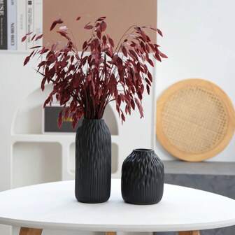 Nordic Luxurious High-End Sense Ceramic Flower Vase, Geometric Texture Grid Cylindrical Conical Vase, Matte Refined Black Ceramic Flower Vase Decor For Living Room, Holds Roses, Peonies, Lilies, Fresh Flowers, Dried Flowers, Feathers, Eucalyptus, Artificial Flowers, Suitable For New Year, Christmas, Thanksgiving, Valentine's Day, Easter, Weddings, Parties, Home, Office, Exhibition, All Seasons