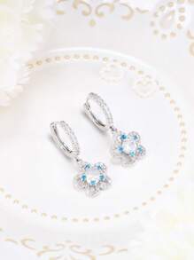 Boucles d'oreilles mode en argent sterling 925, élégantes boucles d'oreilles pendantes à fleurs en zircone cubique, convenant pour un port quotidien, cadeau d'anniversaire