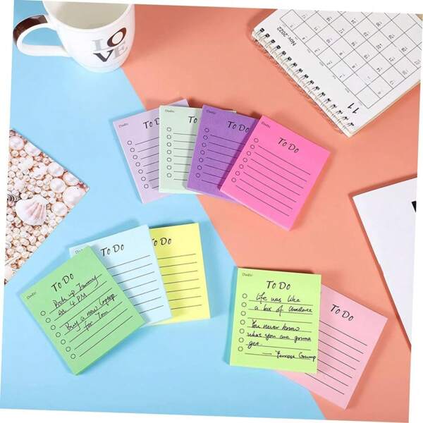 9 pièces de notes adhésives multicolores, bloc-notes pour enregistrement de travail, cahier de planification d'étude, articles de papeterie d'apprentissage, papiers de notes de gestion du temps, fournitures scolaires, rentrée scolaire